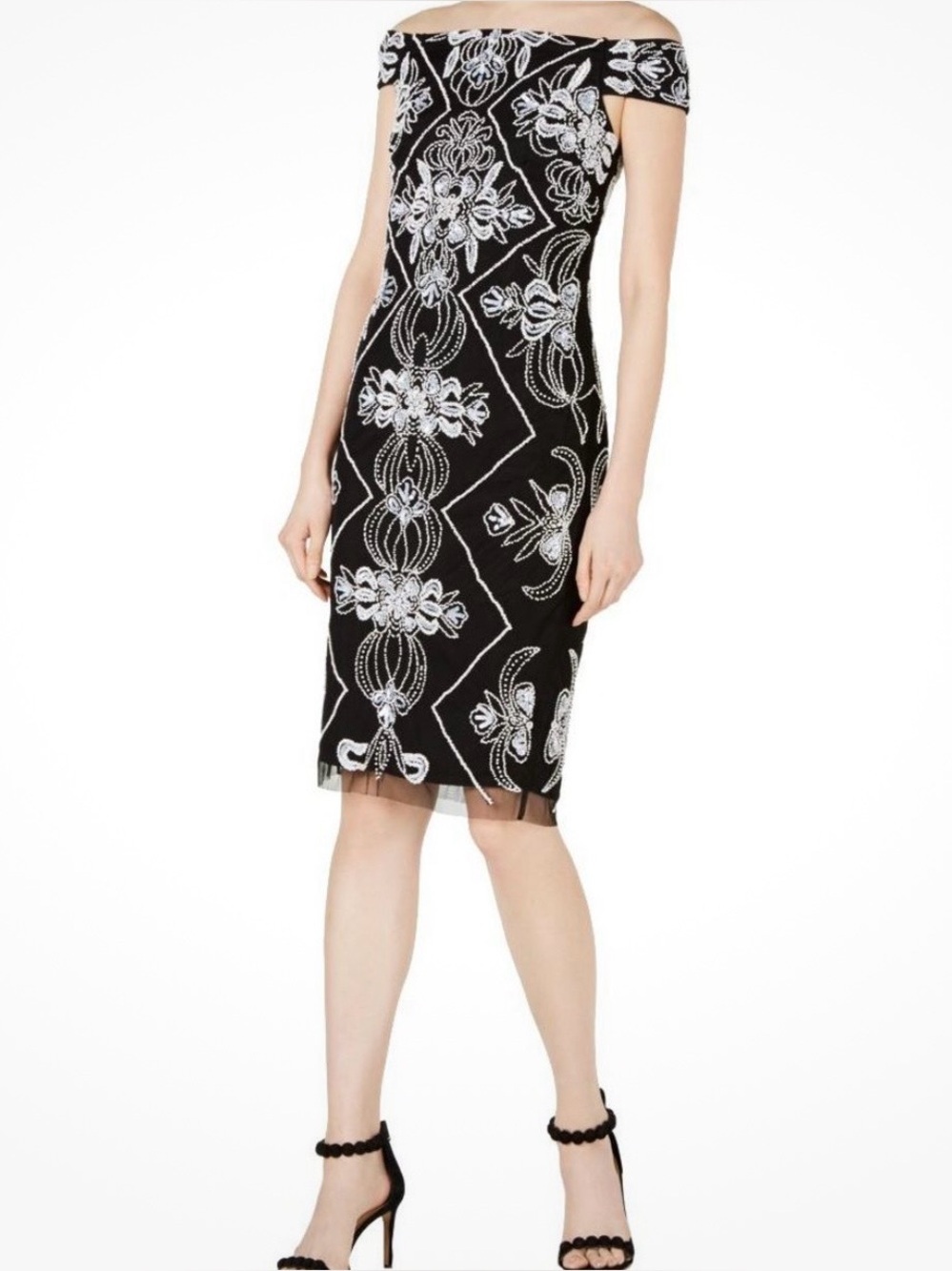 Adrianna Papell Beaded Embellished Cocktail Dress Black Silver Women’s Plus 22W - Picture 3 of 7